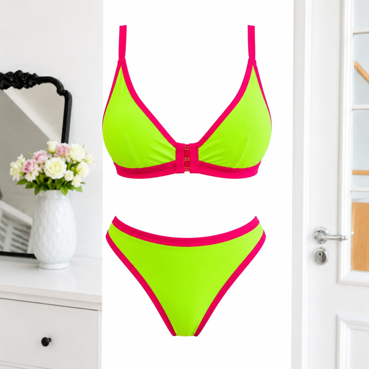 Luxzii Neon Lime Contrast Bikini Panty Set