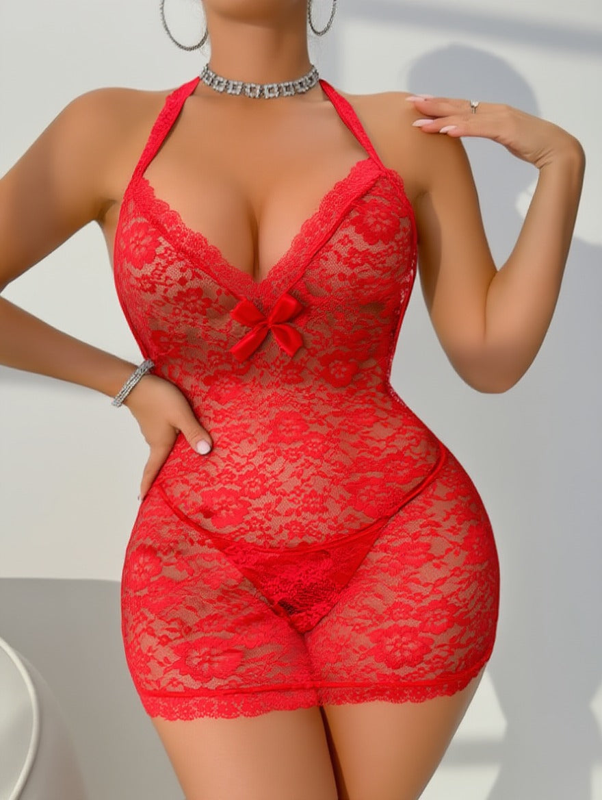 Luxzii Seductive Red Lace Halter Babyd