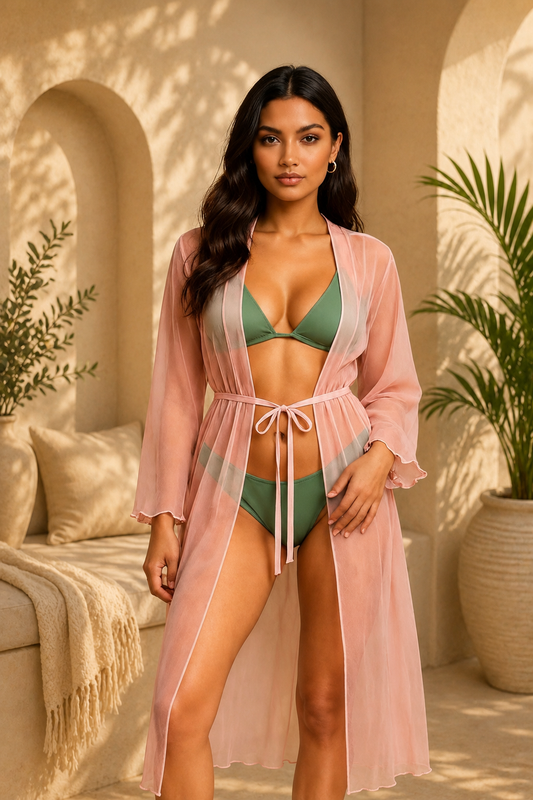 Luxzii Women's 3-Piece Bikini Set with Sheer Beach Cover-Up