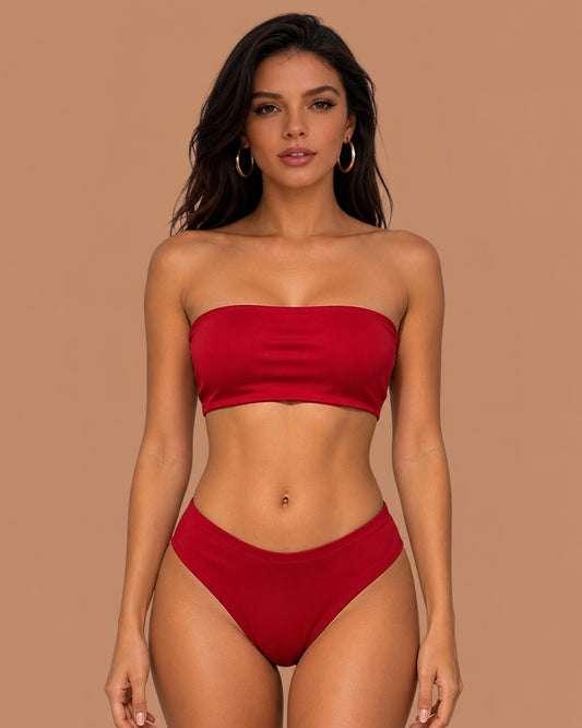 Luxzii Women’s Red Solid Bikini Set