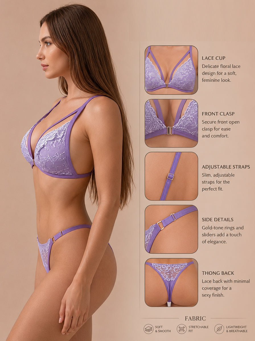 Luxzii Women’s Purple Lace Lingerie Set