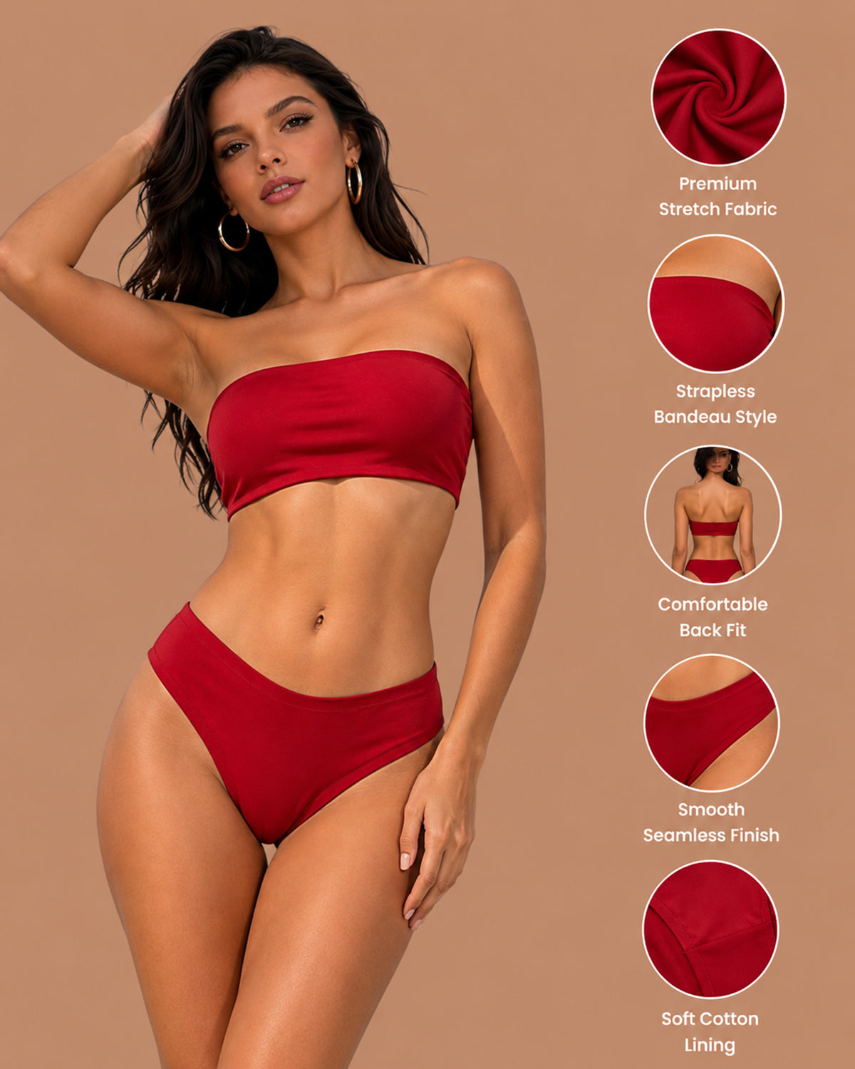 Luxzii Women’s Red Solid Bikini Set