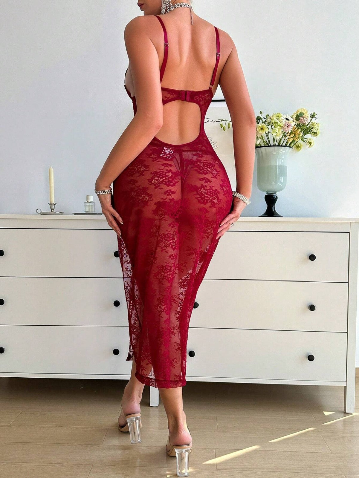 Elegant Babydoll Sexy V-Neck Nightdress with Side Split