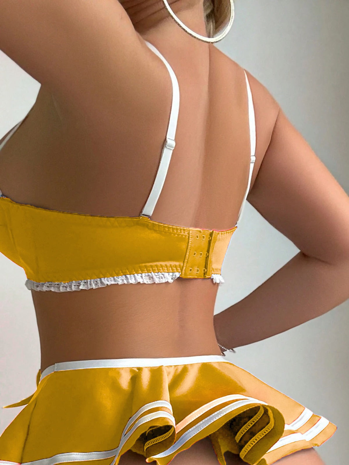Luxzii Women’s Yellow Satin Babydoll Dress with Bow & Skirted Lingerie Set