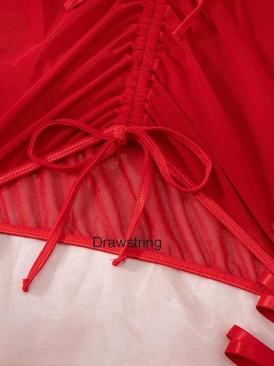 Luxzii Red Mesh Lingerie Set with Halter Bra, Skirt & Arm Sleeves