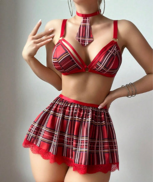 Red Desire Plaid Babydoll Dress