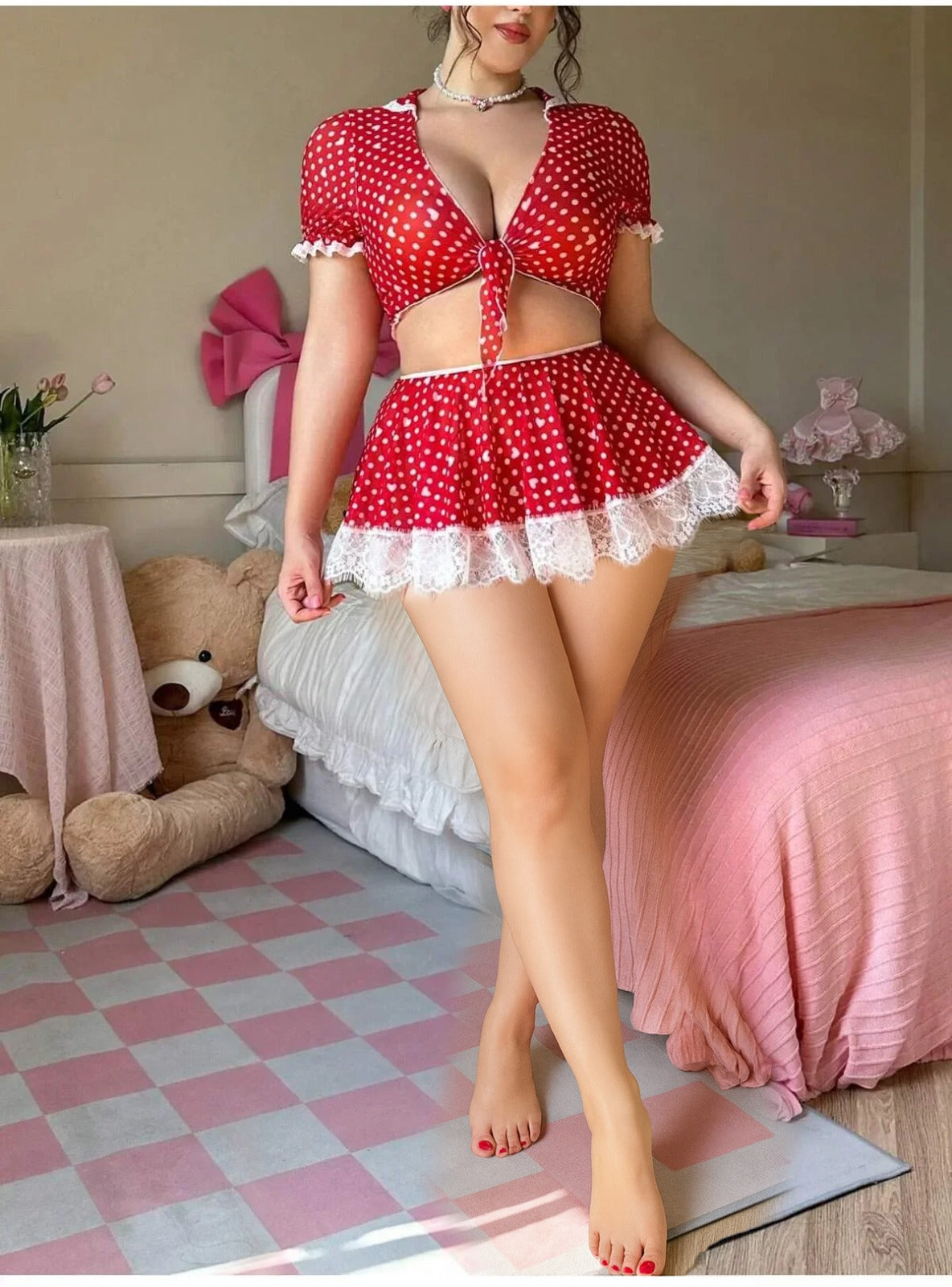 Sexy Red Polka Dot Lingerie Set