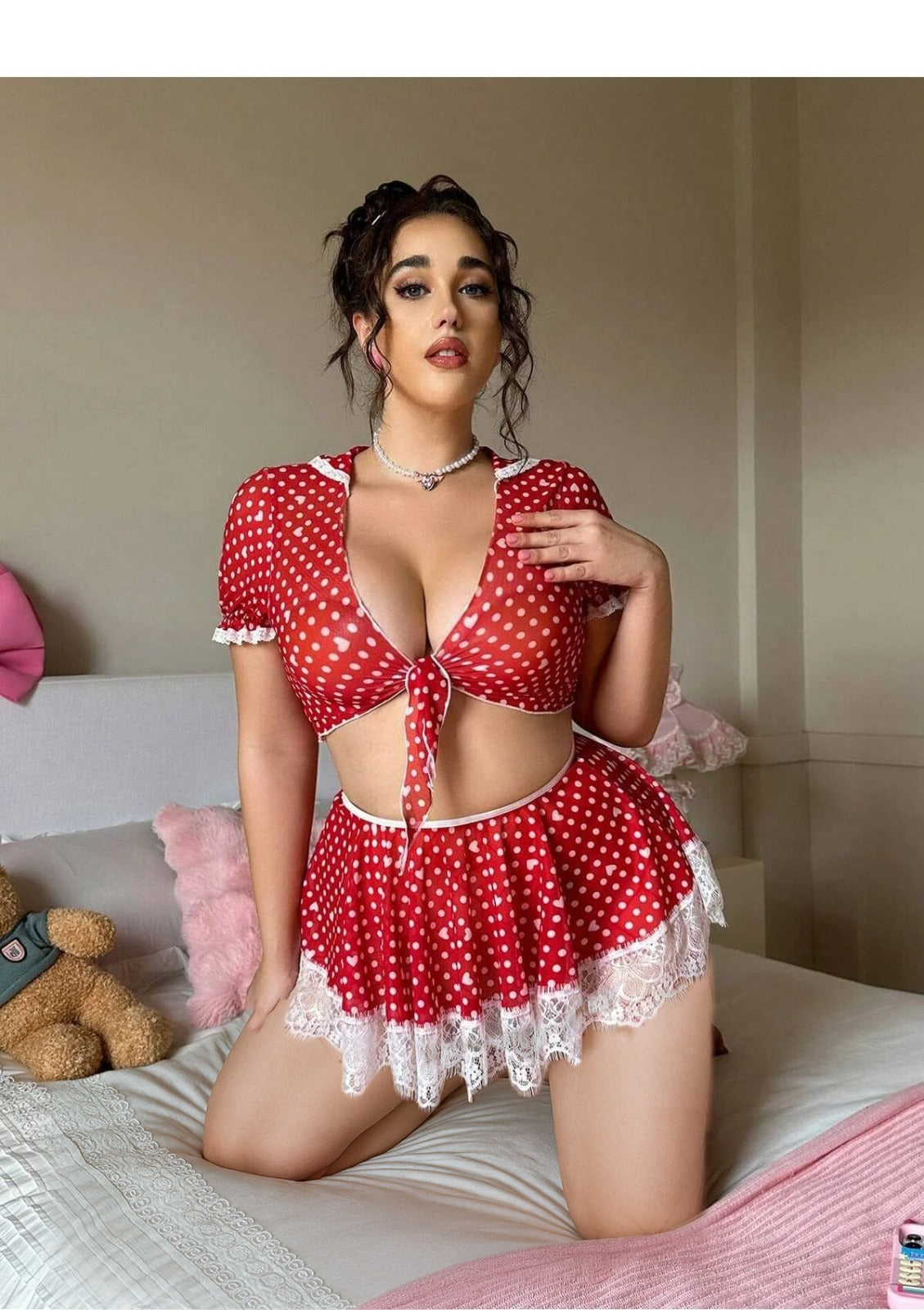 Sexy Red Polka Dot Lingerie Set