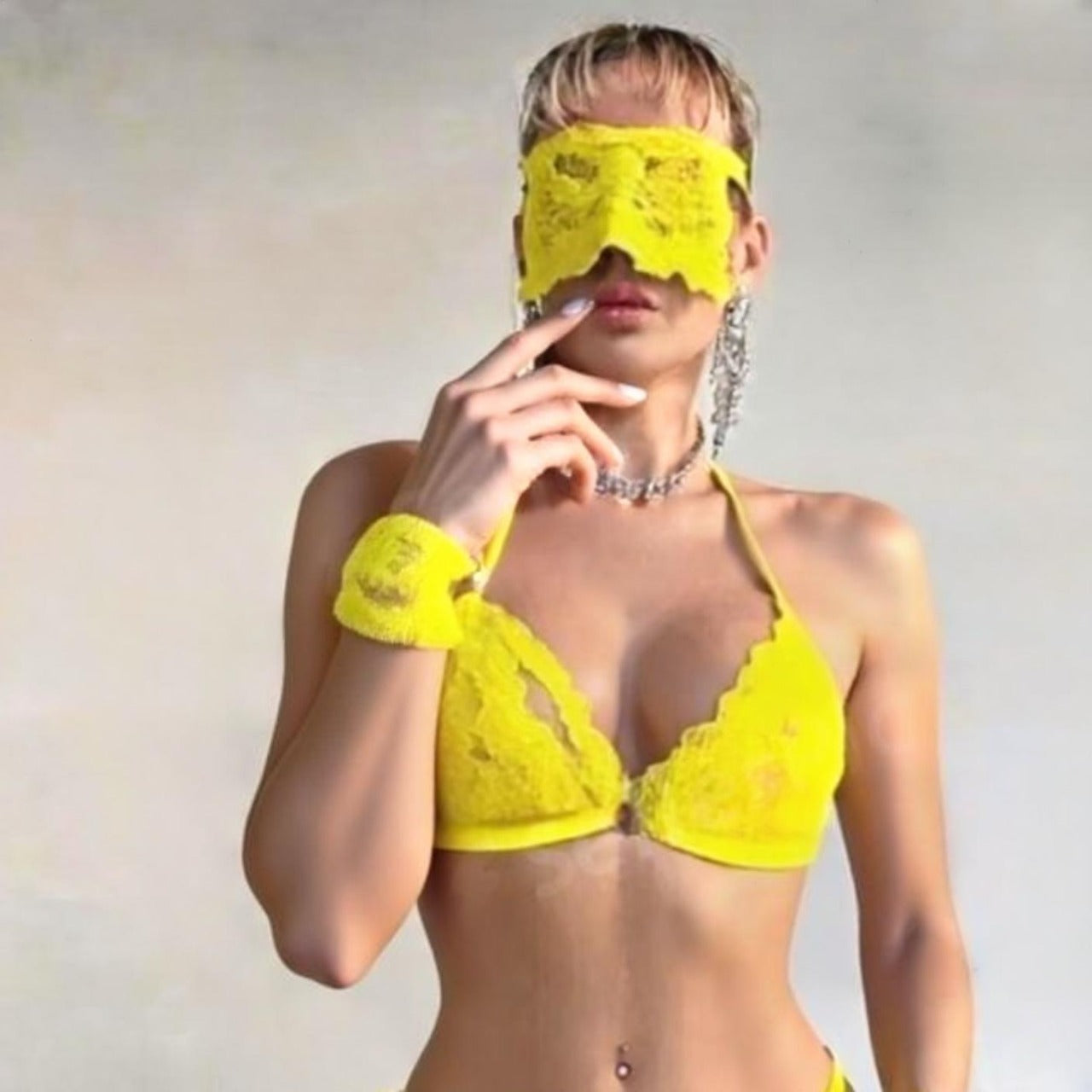 Luxzii Yellow Lace 5-Piece Lingerie Set
