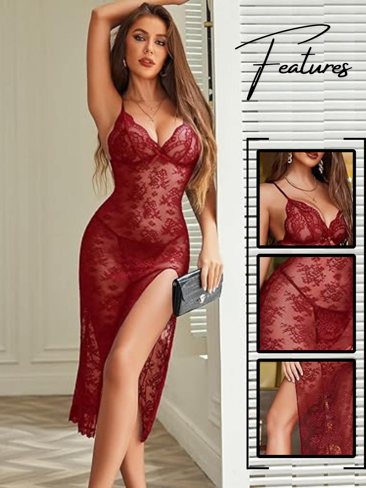 Elegant Babydoll Sexy V-Neck Nightdress with Side Split