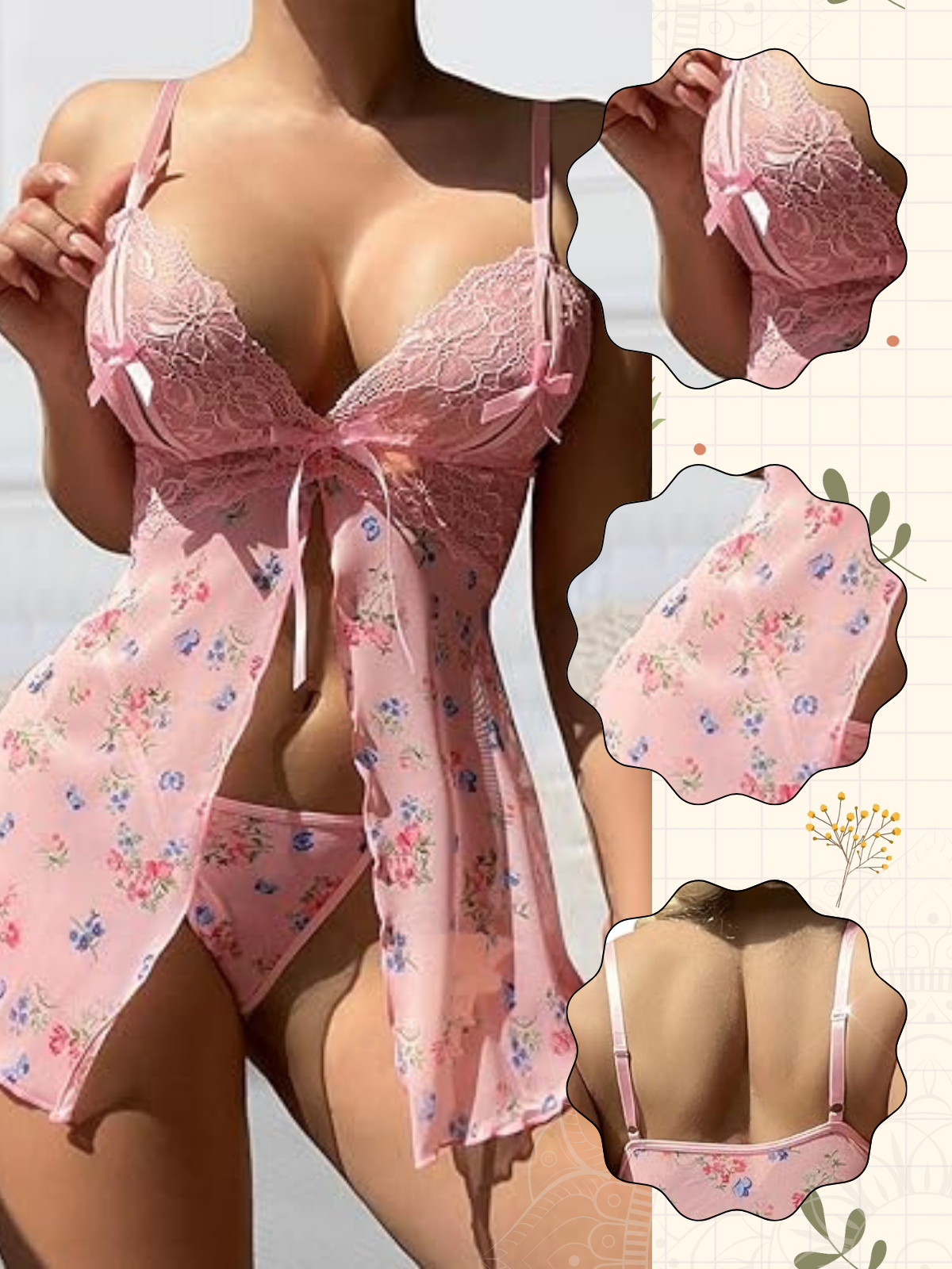 Luxzii Floral dresses Nightwear Lingerie Dress