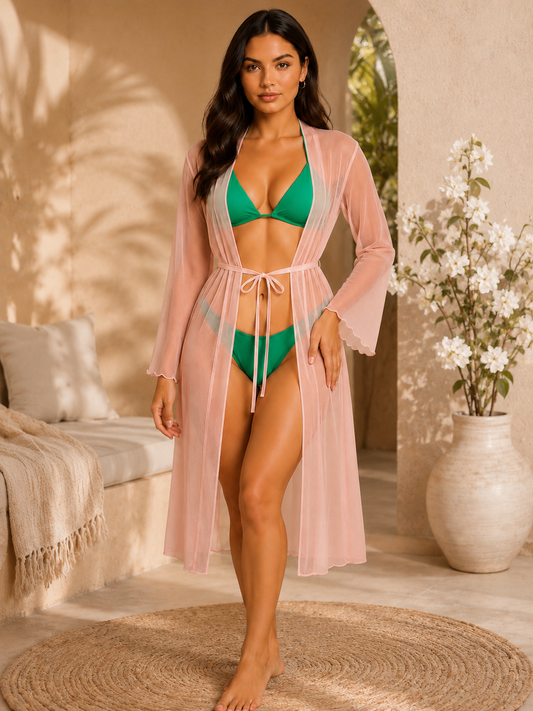 Luxzii Women's 3-Piece Bikini Set with Sheer Mesh Cover-Up