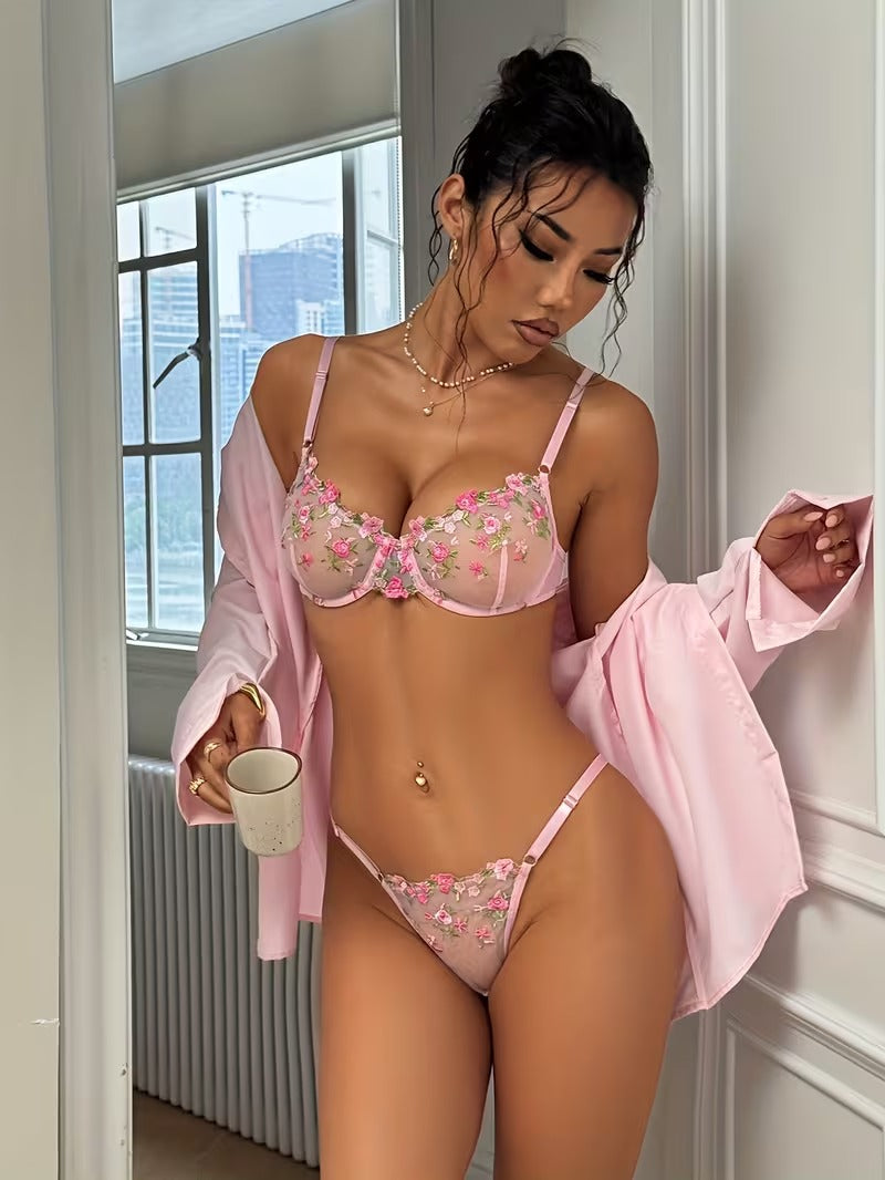 Luxziii pink floral lingerie set for women with elegant embroidered design